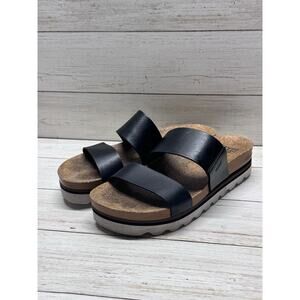 REEF Women's Cushion Vista Hi Slip-On Platform Slide Sandals, Black Sz 7